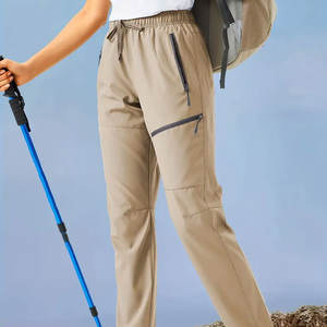 Pantalones cargo holgados rectos sólidos personalizados para mujer, pantalones cargo informales a la moda al por mayor, pantalones cargo con cremallera lateral y cintura elástica - Product Image 2