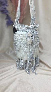 Resin Golden Crystal Beaded Half Moon Pearl Fashion Evening Clutch Bag for Women Wedding Party Handmade From India Wholesale - Product Image 5