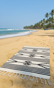 Tapis en coton tissé à la main avec motif floral moderne, lavable en machine, réversible, couleur blanche, pour la maison, les pique-niques, les voyages, la décoration - Product Image 4