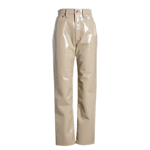 Nouveau pantalon en cuir pour femmes élégant personnalisé en gros avec coupe à la cheville et pantalon en similicuir orange confortable pour les femmes - Product Image 1