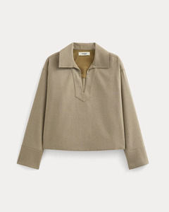 Chemisier ample pour <span class=keywords><strong>femme</strong></span> en twill de <span class=keywords><strong>tailleur</strong></span>, col en V profond, couleur taupe clair, collection automne - Product Image 3