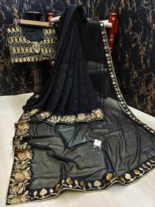 Heavy georgette-saree con bordado de diamantes para mujer, ropa de fiesta, color negro, festival, saree, precio bajo - Product Image 4