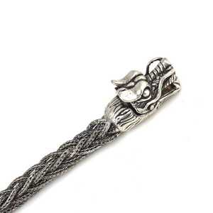 Bracelet tressé en argent sterling 925 avec tête de dragon et diamants, plaqué rhodium, perles religieuses, idéal pour les cadeaux - Product Image 2