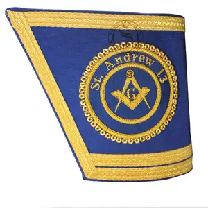 Thủ Công Tỉnh Gauntlet Còng Trong Màu Xanh Với Vàng Bện Và Thêu Cho Masonic Regalia Ăn Mặc Đồng Phục