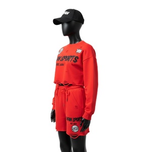 Ensemble de survêtement en molleton de coton premium 100% coton pour femmes, tissu brossé doux, couleur rouge, broderie personnalisée, ensembles pour femmes - Product Image 3