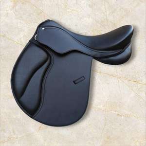 Customized Synthetic English Jumping Horse Saddle with Double Flap Stainless Steel Hardware <b>Brown</b> Black Design for Horse Riding - Product Image 1