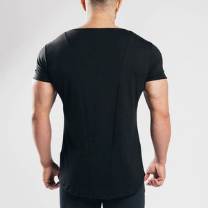 Diseño personalizado cuello redondo secado rápido transpirable ecológico negro gimnasio manga corta Camiseta para hombres 100% algodón con servicio OEM - Product Image 2