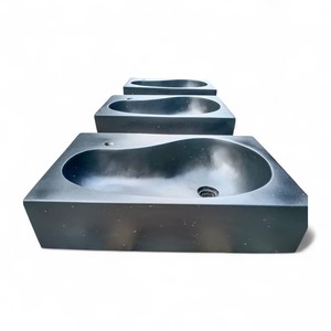 Lavabo de baño de terrazo de cemento de hormigón negro hecho a mano, lavabo de tocador de un solo orificio para uso en Hotel, diseño de encimera duradero - Product Image 5