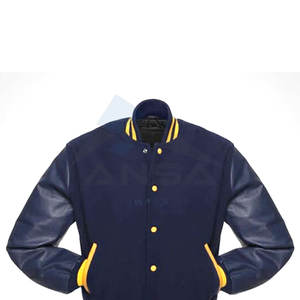 Veste de style baseball bleu marine et jaune, twist universitaire cool, couleur bicolore, boutons-pression ajustables, coton et polyester - Product Image 2