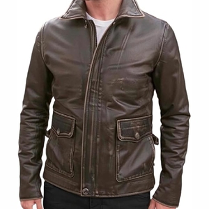 Top Selling High Quality Coated <b>Cow</b> Hide Leather Jacket Front High Street Style Stand Collar Waterproof Breathable All Colors - Product Image 1