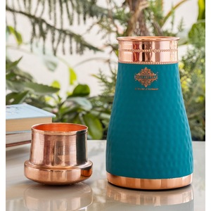 Indianartvilla ขวดห้องนอนทำจากทองแดงล้วนดีไซน์ด้วยค้อนทำจากผ้าไหมพร้อมกระจกในตัว950มล. พร้อมคุณประโยชน์ต่อสุขภาพแบบอายุรเวท - Product Image 5