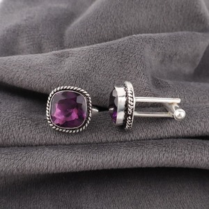 Producto de Moda al por Mayor, Gemelos Bohemios de Plata 925 con Piedra Natural de Amatista, Proveedor de Gemelos Artesanales con Piedra de Nacimiento de Febrero - Product Image 3