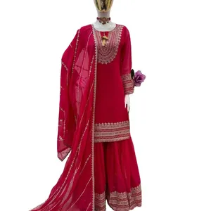 最新设计优雅外观设计师除草穿厚重的欧根纱Salwar Kameez女装