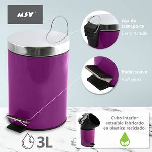 Cestino per Rifiuti in Metallo Lilla da 3L - Product Image 2