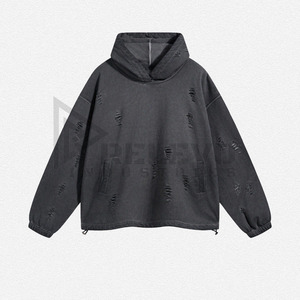 Nouveau sweat à capuche en coton épais élégant pour hommes imprimé en 3D lavé à l'acide blanc personnalisé pull d'hiver en détresse prix chaud - Product Image 2