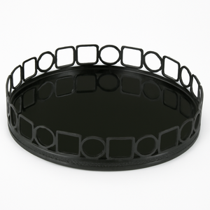 Élégant plateau décoratif rond argenté avec finition miroir géométrique en métal pour une décoration intérieure moderne Plateau de service élégant et de qualité supérieure - Product Image 3