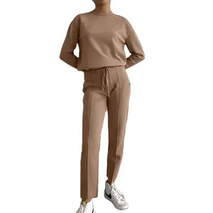 2023 Autumn/Winter New INS Style Sweater Set Women's Loose Round Neck Top with Radish Pants European and American Knitting