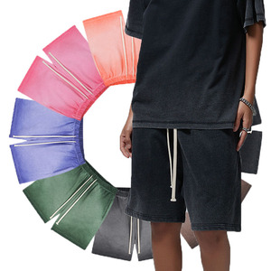 Pantalones cortos de chándal de rizo francés de algodón 100% para hombre, pantalones informales de estilo informal con dobladillo crudo lavado con ácido Vintage para hombre - Product Image 1