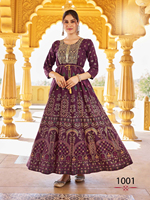Online satış için 14Kg Rayon baskı ile nakış çalışması ile uzun Anarkali elbisesi