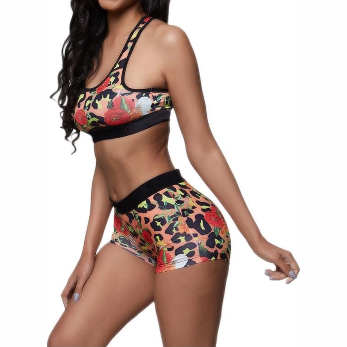 Women's Two-Piece Yoga Set Mid Waist Shorts Sports Bra Eco-Friendly Quick Dry Breathable Four-Way Stretch Anti-Bacterial Front