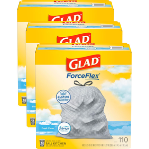 Sacs poubelle biodégradables Glad ForceFlex Heavy Duty avec cordon de serrage, 13 gallons, Fresh Clean, paquet de 3, 110 unités - Product Image 5