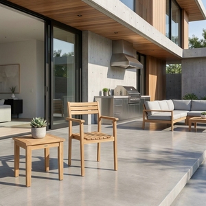 Fauteuil d'extérieur en bois de teck naturel à lattes, chaise de salle à manger en bois pour patio, mobilier de décoration de salle, design artistique pur - Product Image 3