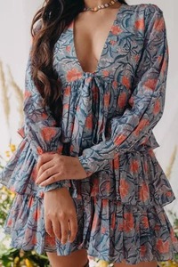 Vestido corto con estampado floral de algodón hecho a mano indio, vestido de fiesta elegante para mujer, regalo de novia personalizado para ella a la venta - Product Image 2