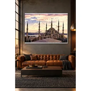 Impression sur toile de la mosquée Fida Sultanahmet avec des mouettes au coucher du soleil - Product Image 3