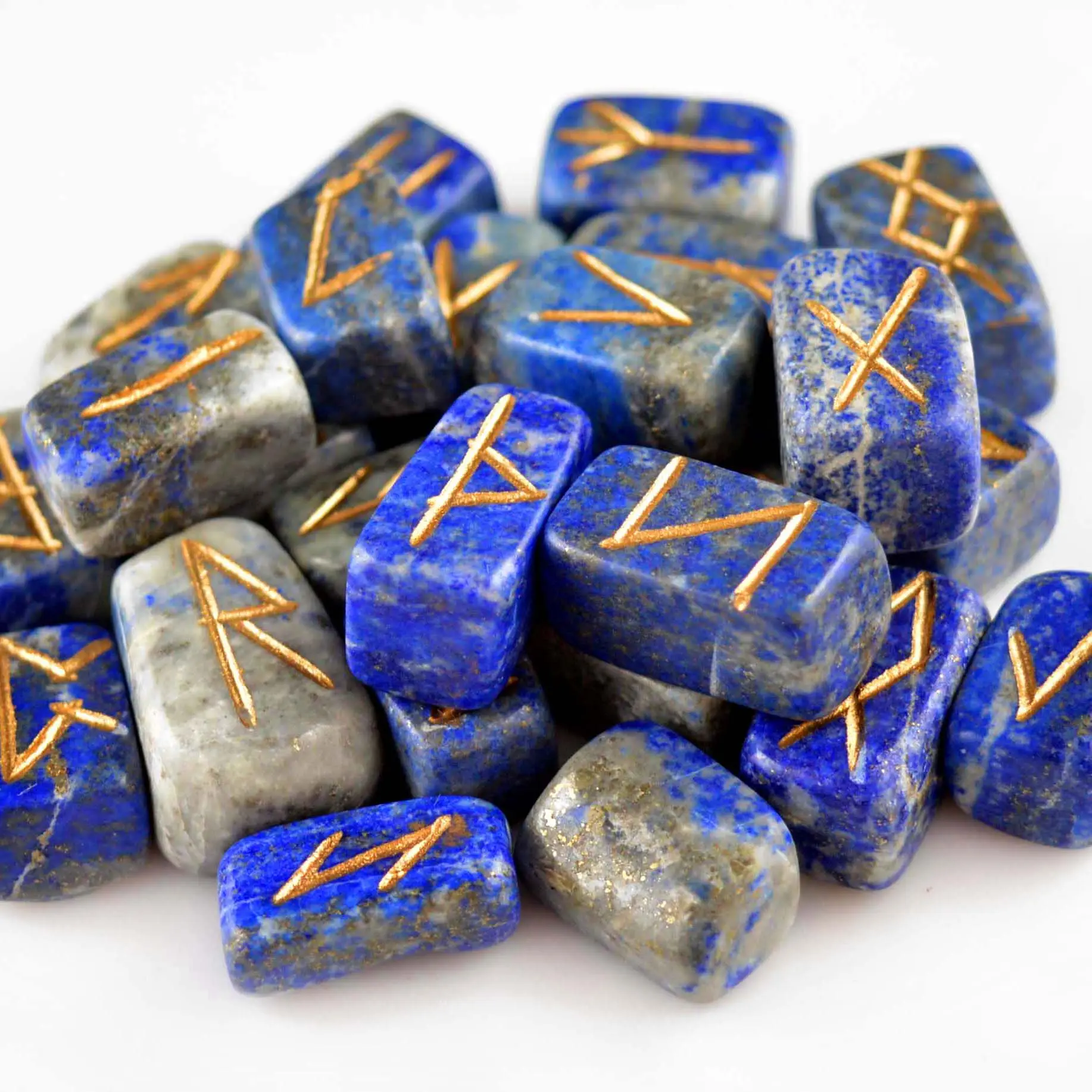 25 Pcs Natural Lapis Lazuli Rune Set With Golden Engraved Symbols Reiki Tumbled Rune Healing Crystal Loose Cabochon Red Gemston