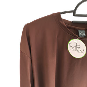 Camiseta con abertura de gran tamaño para mujer, respetuosa con el medio ambiente, cuello redondo informal, diseño básico, hecho de punto, nailon, Spandex, estampado Digital-Salma - Product Image 1