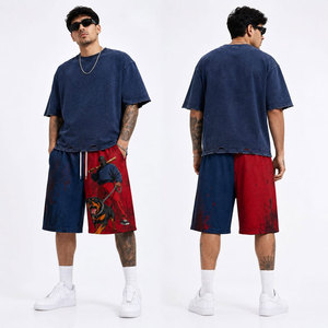 Pantalones Cortos Estilo Urbano para Hombre, Diseño Azul y Rojo con Estampado de Rottweiler, Secado Rápido, Cintura con Cordón Ajustable, Patrón con Personajes - Product Image 4