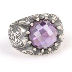 Anillo de Plata de Ley 925 para Hombre, Hecho a Mano, con Forma de Planta, con Piedra de Amatista Sintética, Diseño de Bolígrafo, Chapado en Oro Rosa de 18K, con Incrustaciones, para Regalo - Product Image 4
