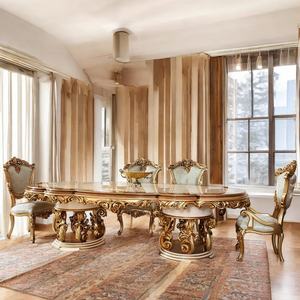 Juego de Comedor de Lujo Europeo de Mediados de Siglo, Moderno, de 5 Piezas, Madera de Caoba Hecha a Mano con Tallados Dorados, Muebles para el Hogar, Hotel o Entrada - Product Image 6