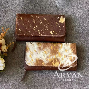 กระเป๋าสตางค์หนังสำหรับผู้หญิง,กระเป๋าคลัทช์หนังมีขนโลหะซ่อน - Product Image 1