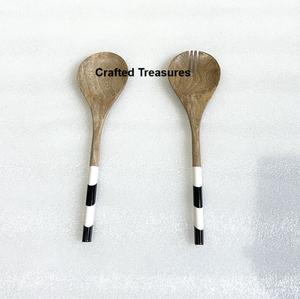 GRANDE REMISE Émail Prints Couverts Salade Serveur Ensemble Cuillère et Fourchette Avec Poignée D'impression En Émail Noir pour Table Salade Serveur Ensembles - Product Image 5