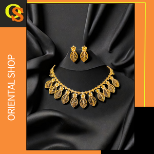 Comprar collar pendientes conjunto con 22Ct chapado en oro hoja diseño collar pendientes Conjunto para las mujeres usan joyería - Product Image 2