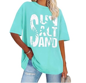 T-shirt ample en coton surdimensionné pour femmes OEM avec broderie ou impression par transfert de chaleur - Product Image 1