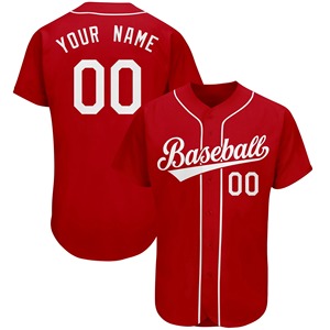 Camiseta de Béisbol Roja Personalizada Unisex de Manga Corta, Sublimación Completa, 100% Poliéster Transpirable, Cierre de Botones, Impresión de Números de Equipo, Protección UV - Product Image 1