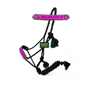 Wholesale Western Equestrian Horse Halter Leather Noseband <b>Braided</b> Mule Tape Rope Lead 7.5 Foot Long Attached Lead Customizable - Product Image 4