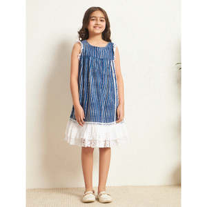 Bugandbees Abito da bambina in cotone a righe senza maniche con finiture in pizzo, lunghezza al ginocchio, casual, estivo, per <span class=keywords><strong>bambini</strong></span> - Product Image 1