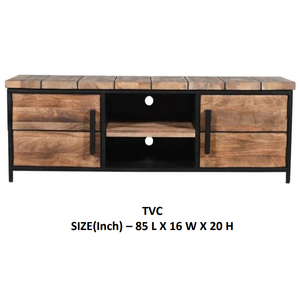 โต๊ะทีวีอุตสาหกรรมห้องนั่งเล่นไม้เนื้ออ่อนเคลือบผงสีดำทำจากไม้ธรรมชาติ - Product Image 2