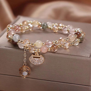 Luxury Handmade Natura 8mm <b>Beads</b> <b>Bracelet</b> Rutile Quartz Pink Chalcedony With Bezel Set For Fashion Jewelry With Birthday Gift - Product Image 4
