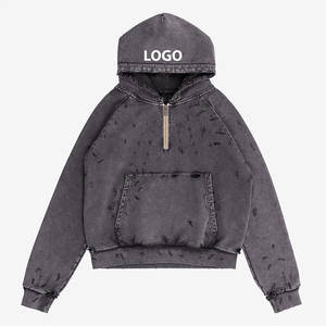 High Quality Custom <b>Oversized</b> Long Sleeve Pullover Acid Wash <b>Hoodie</b> <b>Men</b> Washed Black Vintage Faded Distress Hoodies - Product Image 5