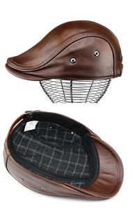 Boina de piel de vaca para hombre, sombrero delantero, gorra de piel de pato de sección delgada con ala corta, cálida, transpirable, ajustable para ropa de playa - Product Image 4