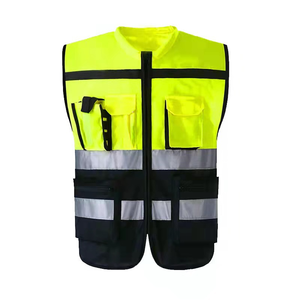 Gilet de sécurité orange réfléchissant noir personnalisé avec poches vêtements de travail de visibilité fluorescente pour la construction - Product Image 5