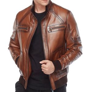 2025 veste en cuir véritable de haute qualité pour homme Logo personnalisé imprimé OEM mode vêtements d'hiver avec veste en cuir véritable - Product Image 6