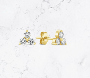 IGI Certifié CVD HPHT Lab Cultivé 0.5ct-1ct D VS1 Diamant Boucles D'oreilles Triple Diamant Or Blanc Or Rose Accent Or Mariage - Product Image 1