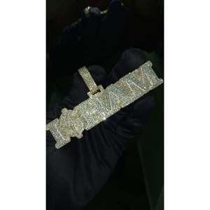 SHREYA DIAM Custom Moissanite Men's Name Pendant 925 Silver <b>Statement</b> <b>Necklace</b> Hiphop Style Letter Design Everyday Wear Claw - Product Image 1