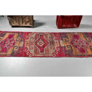 Tapis turc vintage Herki 2,7x9,1 pi (83x278 cm), tapis en laine persan rouge - Product Image 3