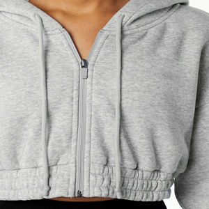 55% coton, 45% Spandex Goutte Épaule Style Surdimensionné Coupe Courte Heather Gris Femmes Classique Capital Full-Zip Crop Hoodie - Product Image 5